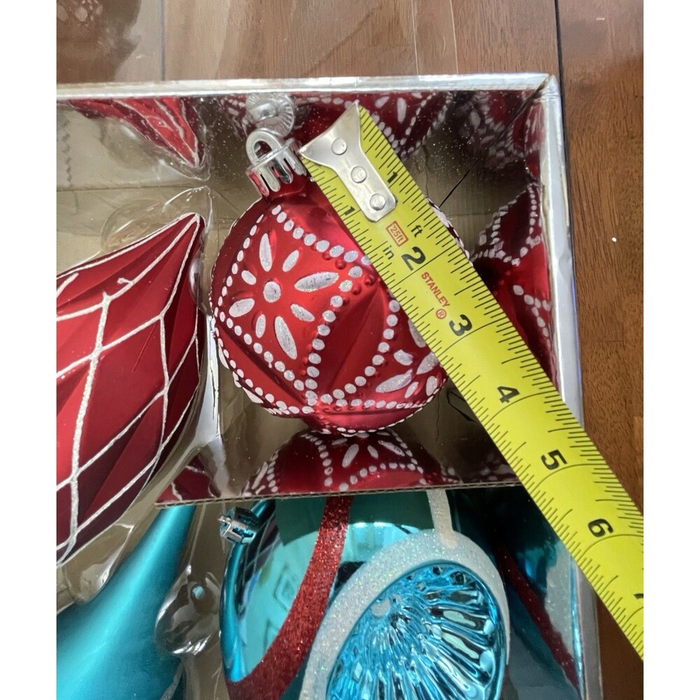 Martha Stewart Living Jumbo 8pc Ornament Set Blue Red Silver Glitter Christmas - Picture 14 of 14